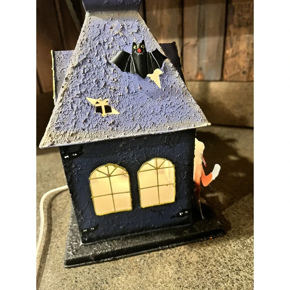 Vintage Death Ride Station Halloween Haunted House Lighted Metal‎ Decor Blue